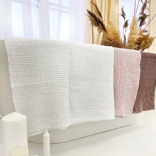 Linen Waffle Towels: Soft Cotton Blend, Bath & Hand Towel Set