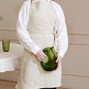 Linen Apron for Women, linen apron with pockets, full apron soft linen apron with pockets, Cooking apron, Gardening apron, woodworking apron Ivory