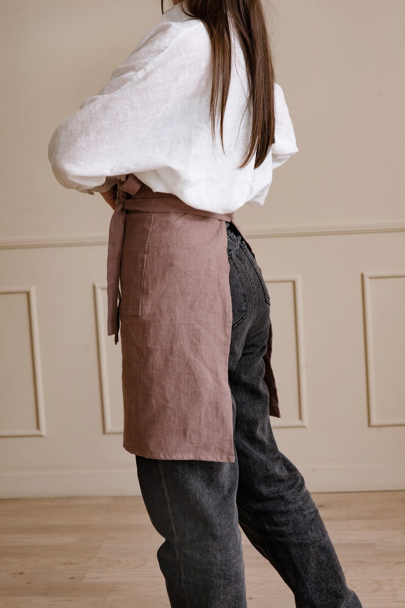 Linen Half Apron for Women apron with Pockets wrap around apron half apron Baking, Crafting apron, Cooking apron waist bistro apron image 9