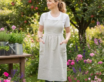 Linen Pinafore Apron Dress with pockets for Women