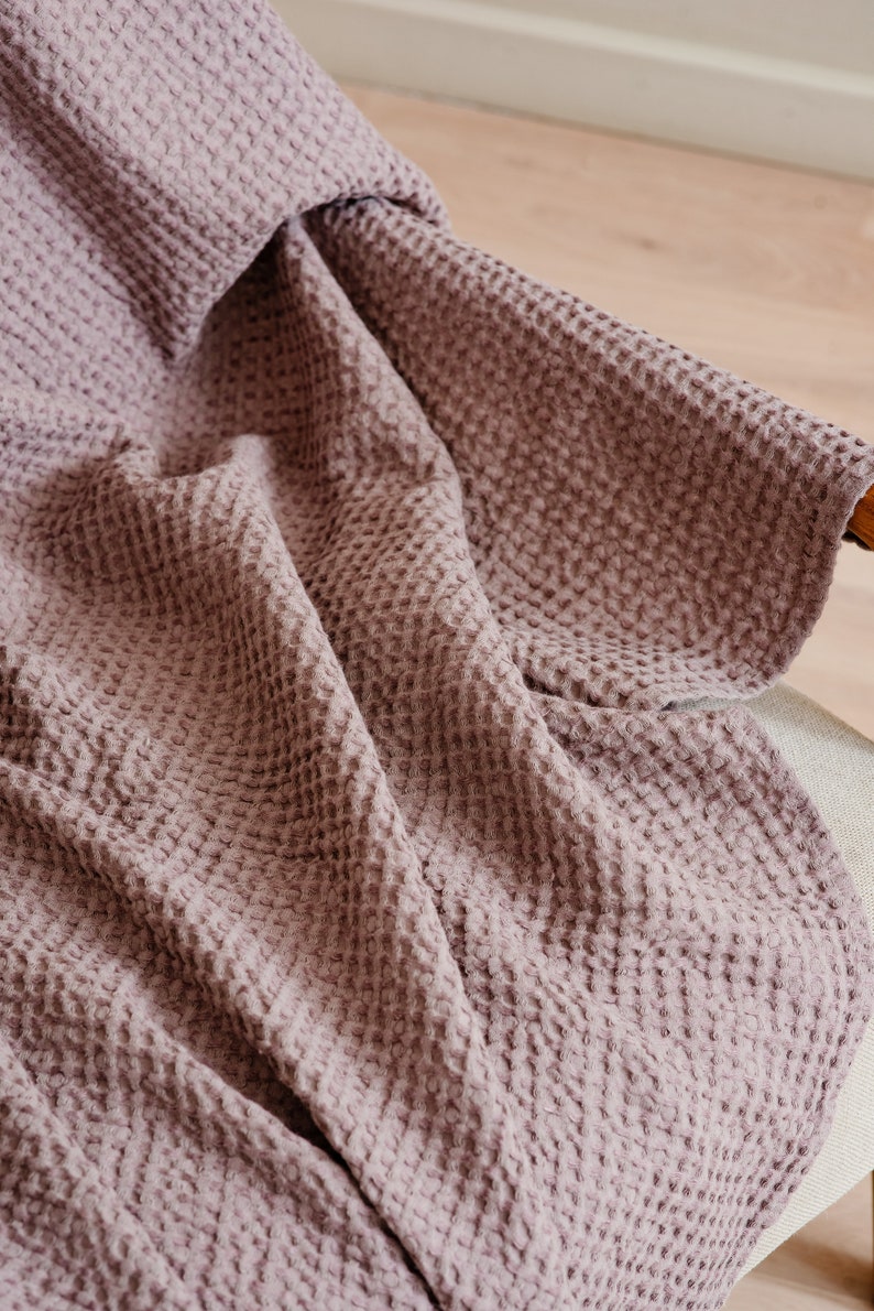 Luxurious and Breathable Linen Waffle Blanket Perfect for Cozying Up or Adding Style to Your Bedding image 3