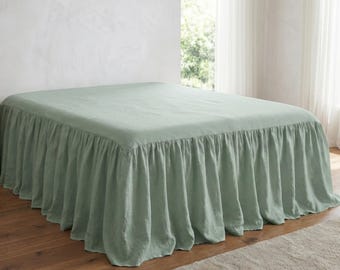 Custom Linen Bed Skirt: Farmhouse Stonewashed Shabby Chic Washed Bedding