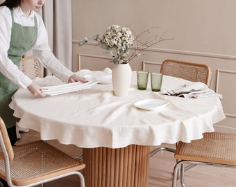 Stonewashed Linen Round Tablecloth in Various Sizes