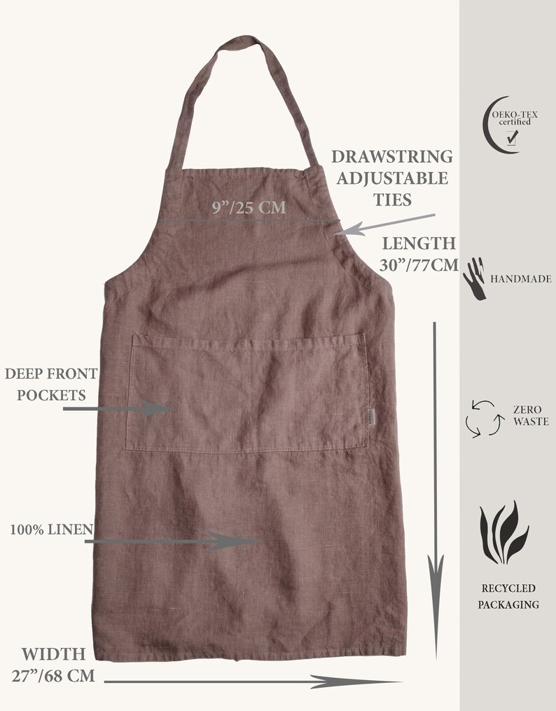 Linen apron for women teacher apron with pockets, kitchen apron for women christmas apron, floral apron, woodworking apron, cooking gift image 3