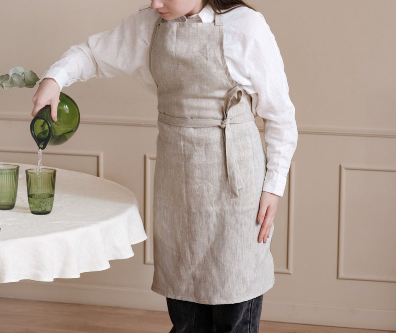 Linen Apron for Women, linen apron with pockets, full apron soft linen apron with pockets, Cooking apron, Gardening apron, woodworking apron Natural