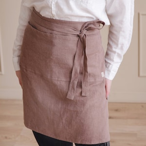 Linen Half Apron for Women apron with Pockets wrap around apron half apron Baking, Crafting apron, Cooking apron waist bistro apron image 3