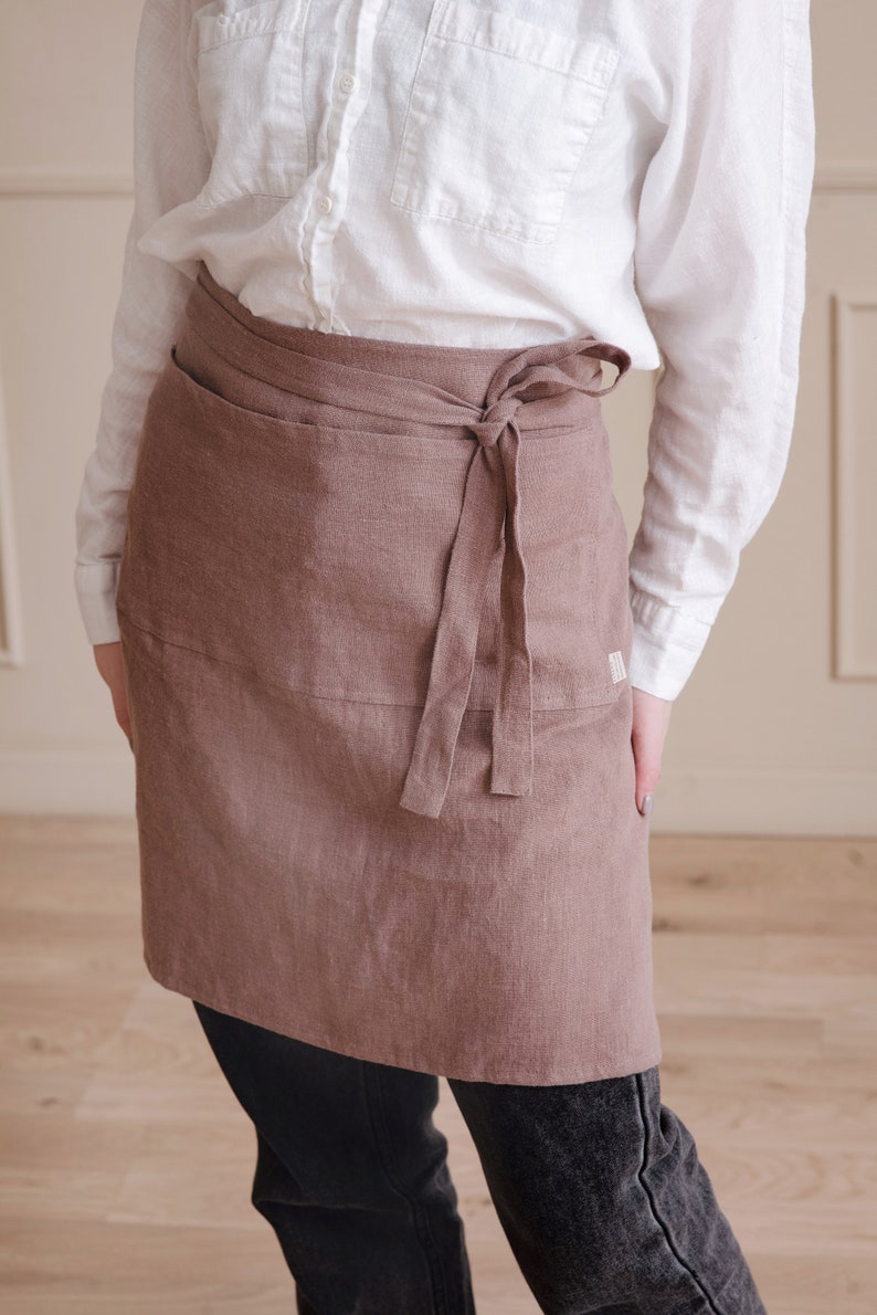 Linen Half Apron for Women apron with Pockets wrap around apron half apron Baking, Crafting apron, Cooking apron waist bistro apron image 3