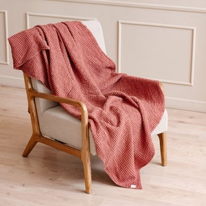 Luxurious and Breathable Linen Waffle Blanket Perfect for Cozying Up or Adding Style to Your Bedding Terracotta