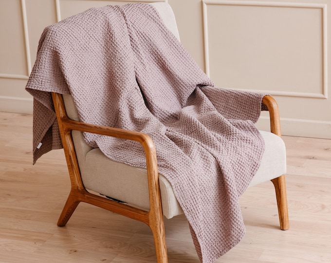 Linen Cotton Waffle Blanket: Soft Bedding Throw (53 x 81 Inches)