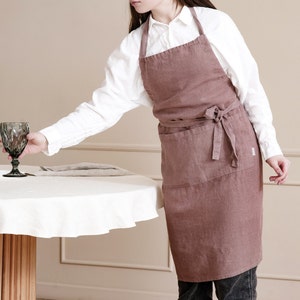 Linen Apron for Women, linen apron with pockets, full apron soft linen apron with pockets, Cooking apron, Gardening apron, woodworking apron image 9