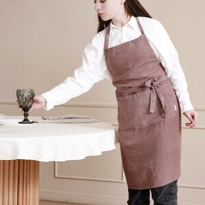 Linen apron for women teacher apron with pockets, kitchen apron for women christmas apron, floral apron, woodworking apron, cooking gift image 9