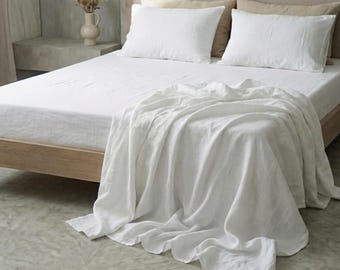 Washed Linen Sheet Set | Fitted, Flat & Pillowcases — Queen King Twin Full Custom
