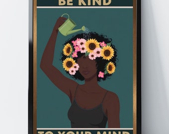 Be Kind To Your Mind Vintage Poster: Retro Positivität Druck (Digitaler Download)