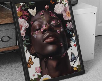 Impressão artística Black Boy Joy: Homem de melanina com flores (download digital)