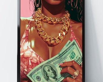 Rich Girl Art Print, Money and Gold Jewelry (Digital Download)