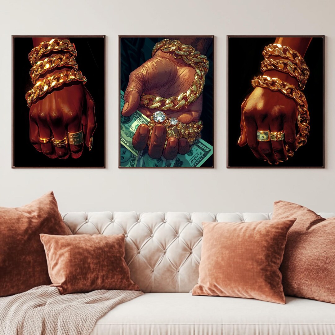 Black Woman Art Prints: Melanin Gold Jewelry - Set of 3 (digital ...