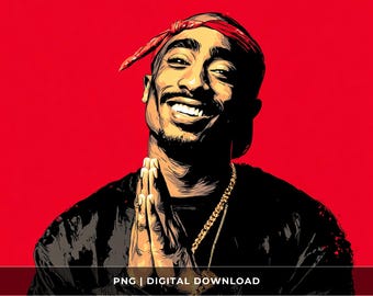 Tupac Rapper PNG Grafik | Vintage Rap Art Clipart, Urbane Musik PNG, Sublimationsdesign Download