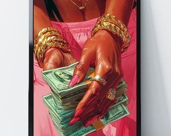 Rich Girl Print, Money and Jewelry Illustration (Digital Download)
