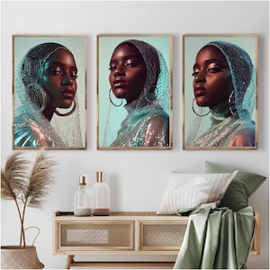 Set of 3 Black Woman Art, Trend art, Black Woman Wall Art, Black Girl Wall Art, Black girl art, Black poster art, black girl poster