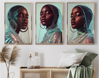 Black Woman Art Prints: 3er Set Trend Poster (Digitaler Download)