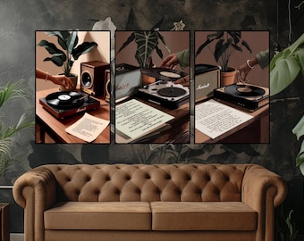 Set di stampe di dischi in vinile retrò: decorazione murale per sala musica boho (download digitale)