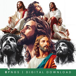 8 Jesus PNG Clipart | Christian Digital Download | Christ Sublimation Images | Religious PNG Bundle | Bible Art Print | Faith-Based Design