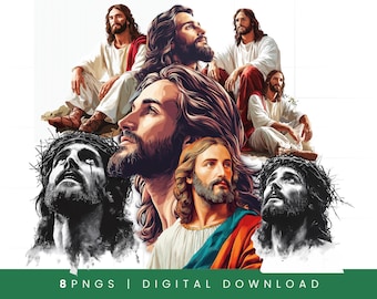 Jesus PNG Clipart: Christliche Sublimationsbilder (Digitaler Download)