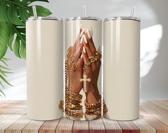 Betende schwarze Frau 20 Unzen Tumbler Wrap, christliches Sublimationsdesign (digitaler Download)