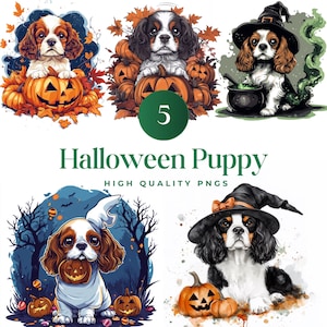 5 Halloween Cute Witch Puppy Clipart, Watercolor Clipart, Spooky Halloween, Scrapbook, Paper Crafts, PNG and SVG, Spooky Puppies, Bundle
