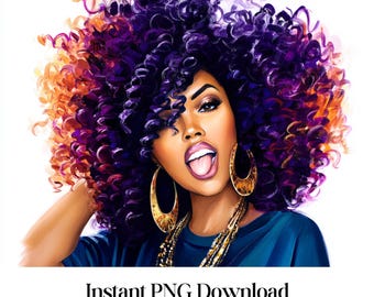 Afro Girl Clipart: Modische PNG Grafiken (digitaler Download)