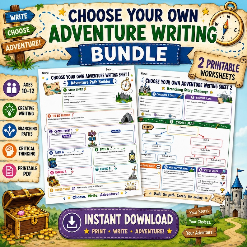 Adventure Writing Features Choose Your Own Adventure Writing Bundle, Printable Creative Writing ...