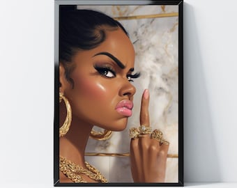 Sassy Black Woman Stank Face Art, Funny Bathroom PNG (Digital Download)
