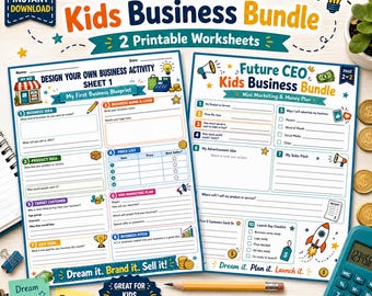 Future CEO Kinder-Business-Paket, druckbare Arbeitsblätter zum Thema Unternehmertum für Kinder, PDF-Datei mit Aktivitäten zu Geld und Marketing