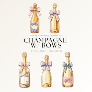 Champagne and Bows Clipart | Toile Champagne PNG | Prosecco | Floral Champagne | Bridal Shower | Wedding PNG | Coquette | 5 PNG