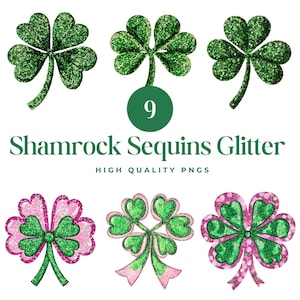 Coquette St Patricks Day Shamrock Sequins Glitter Png, St Pattys Day Png, Four Leaf Clover Sequin Bow, Patricks Day Design, Leopard