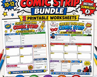 Erstellen Sie Ihr eigenes Comic-Bundle, druckbare Arbeitsblätter für kreatives Schreiben für Kinder im Alter von 10-12 Jahren
