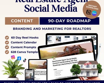 Realtor Social Media Templates, 90-Day Content Calendar, Canva & Notion (Digital Download)