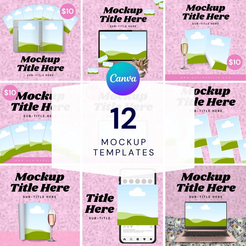 12 Editable Digital Product Mockup Templates Canva Branding Kit