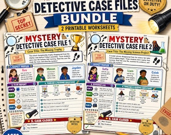Mystery Detektiv Case Files Bundle, Druckbare Arbeitsblätter zum Leseverständnis für Kinder im Alter von 10-12 Jahren