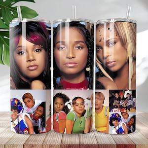 May include: Three stainless steel tumblers with images of a girl group. The tumblers feature different photos of the group, including close-ups of their faces and a group shot. The tumblers are a great way to show your love for the group.