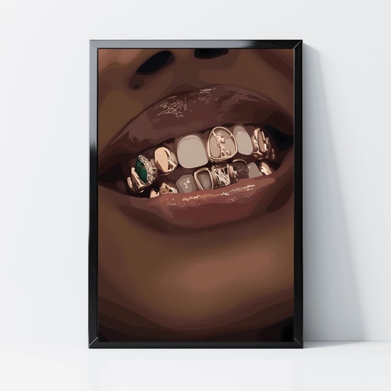 Black Woman Art: Gold Grill, Trendy Wall Poster (Digital Download)
