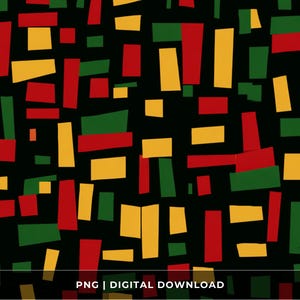 May include: Abstract digital art with a black background and a pattern of red, green, and yellow rectangular shapes. The text "PNG | DIGITAL DOWNLOAD" is at the bottom of the image.