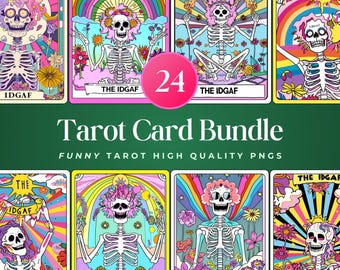 24 Funny Skeleton Tarot Card PNG Bundle: Sarcastic Witchy Designs (Digital Download)