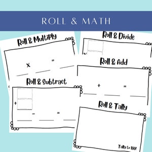 ROLL & MATH Wipe off mats addition subtraction multiplication division tallys dry erase boards printable homeschool elementary school