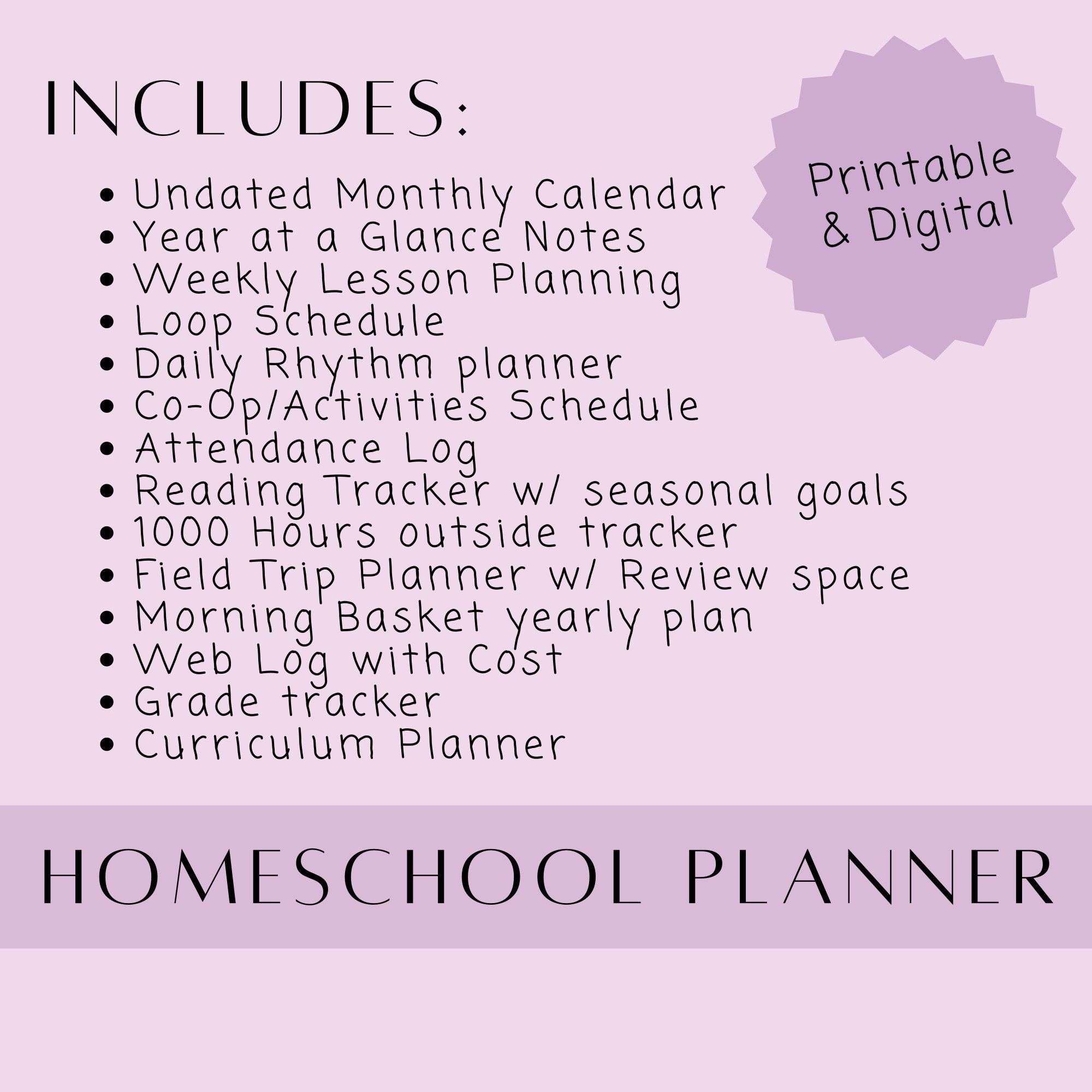 Homeschool Planner Organizer Attendance Grade Reading Outside Hours ...