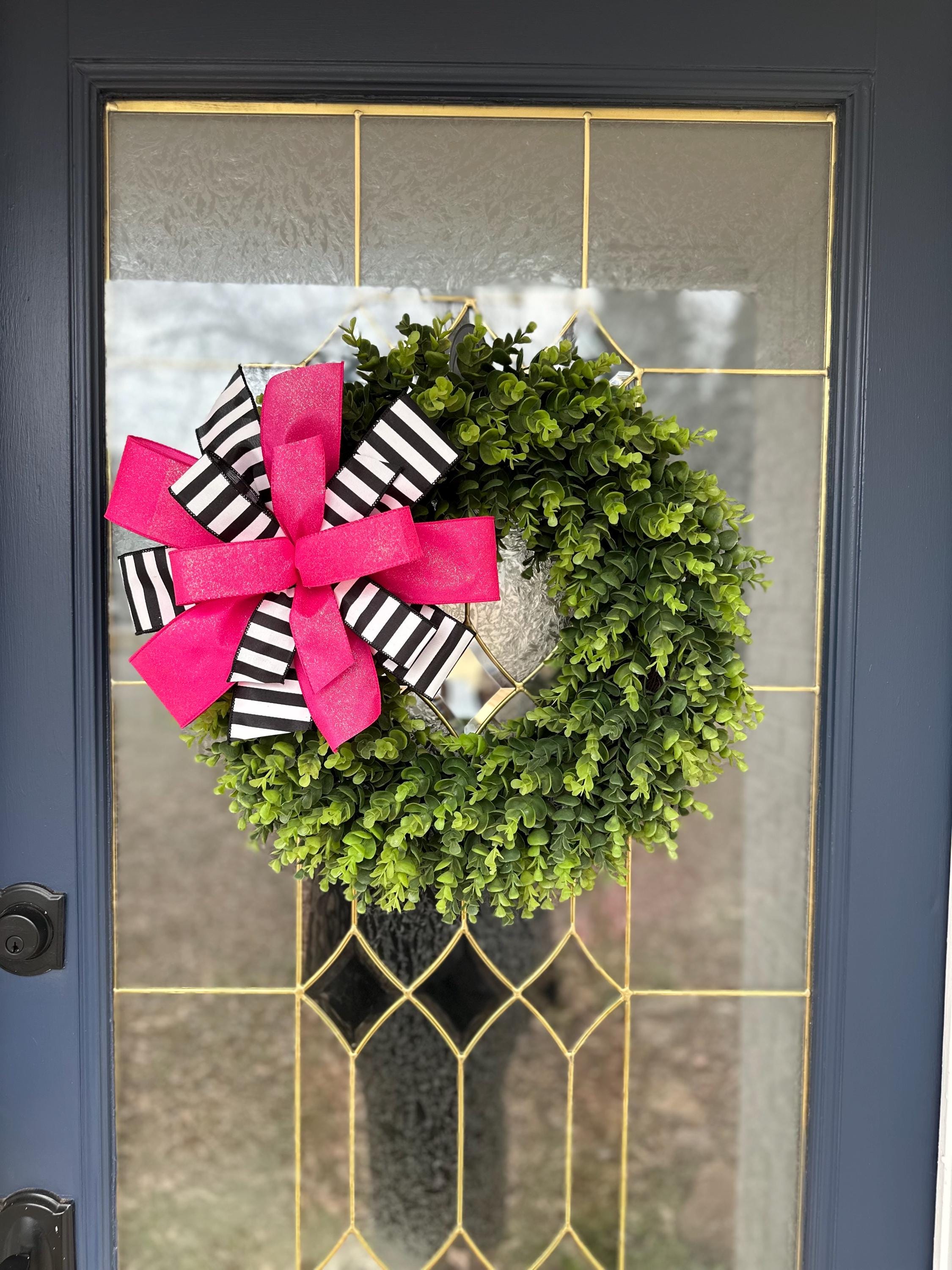 Pink Wreath Bow, Black and White Stripe Wreath Bow, Door Hanger Bow, Lantern Bow, Summer Wreath Bow, Spring Wreath Bow, Everyday Wreath Bow