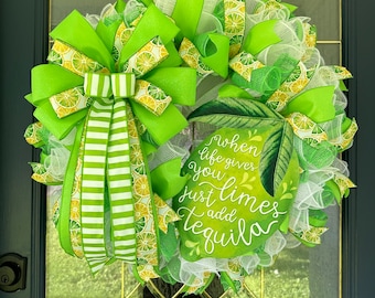 Couronne citron vert, couronne estivale, couronne tequila, couronne margarita, couronne pour porte d'entrée, grande couronne estivale, couronne en filet déco, couronne de tous les jours