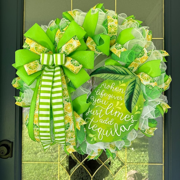Lime Wreath, Summer Wreath, Tequila Wreath, Margarita Wreath, Front Door Wreath, Large Summer Wreath, Deco Mesh Wreath, Everyday Wreath