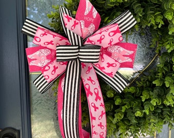Breast Cancer Awareness Bow, Breast Cancer Survivor Bow, Wreath Bow, Mailbox Bow, Lantern Bow, Cancer Bow, Awareness Bow, Pink Bow