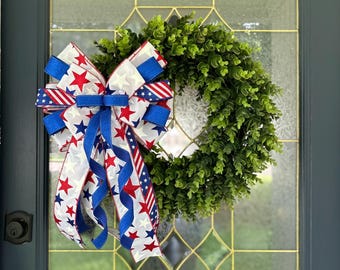 Patriotic Wreath Bow, Patriotic Bow, 4th of July Bow, Memorial Day Bow, Fourth of July Bow, Lantern Bow, Mailbox Bow, Wreath Bow, Holiday